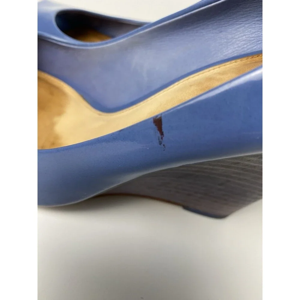 Coach Women’s Blue Patent Open Toe Wedge Heels 8 B - Picture 8 of 10